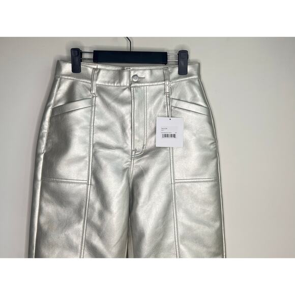 Pistola NWT Taylor High Rise Barrel Leg Party Faux Leather Pants Metallic Silver - Picture 3 of 13
